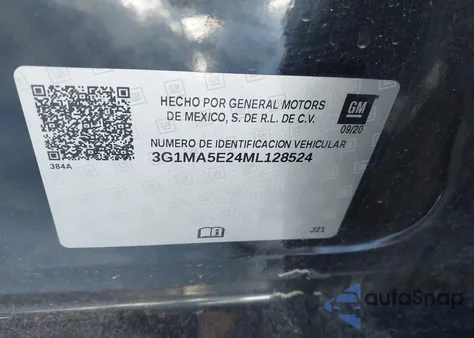 2021 Chevrolet Onix из США, поврежденный, VIN 3G1MA5E24ML128524